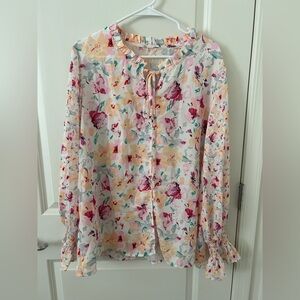 White floral button down with ruffles